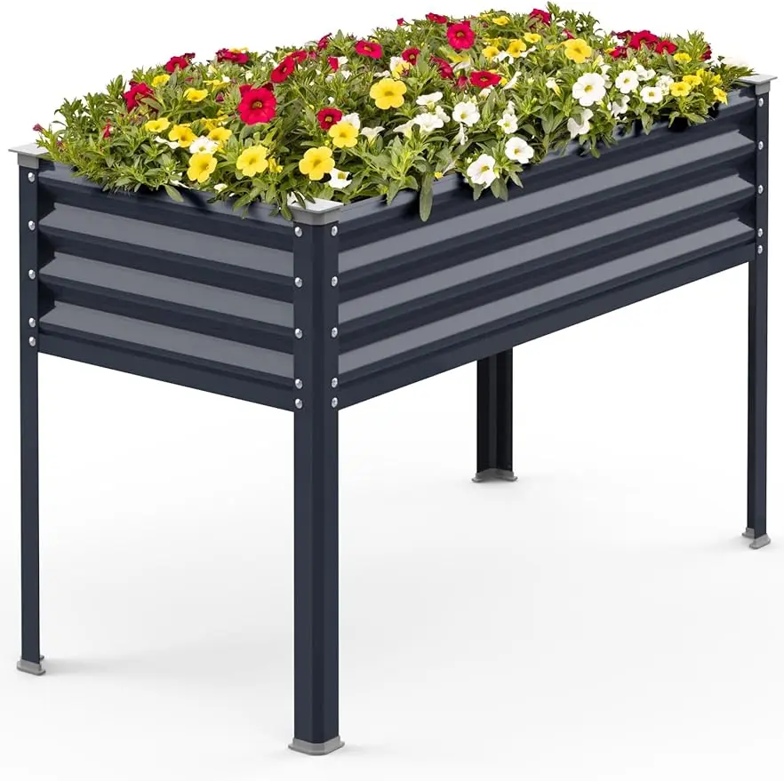 Reinforced Raised Garden Bed, Standing Planting Bed with Legs for Backyard Flowers, 48x24x32 Inch