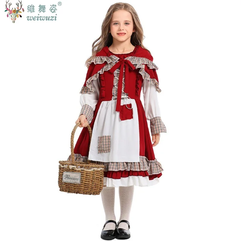 Dzień Dziecka Dzieci Dziecko Dziewczyny Mały Czerwony Kapturek Kostium Gra Uniform Cosplay Halloween Fancy Dress Mały Czerwony Kapturek