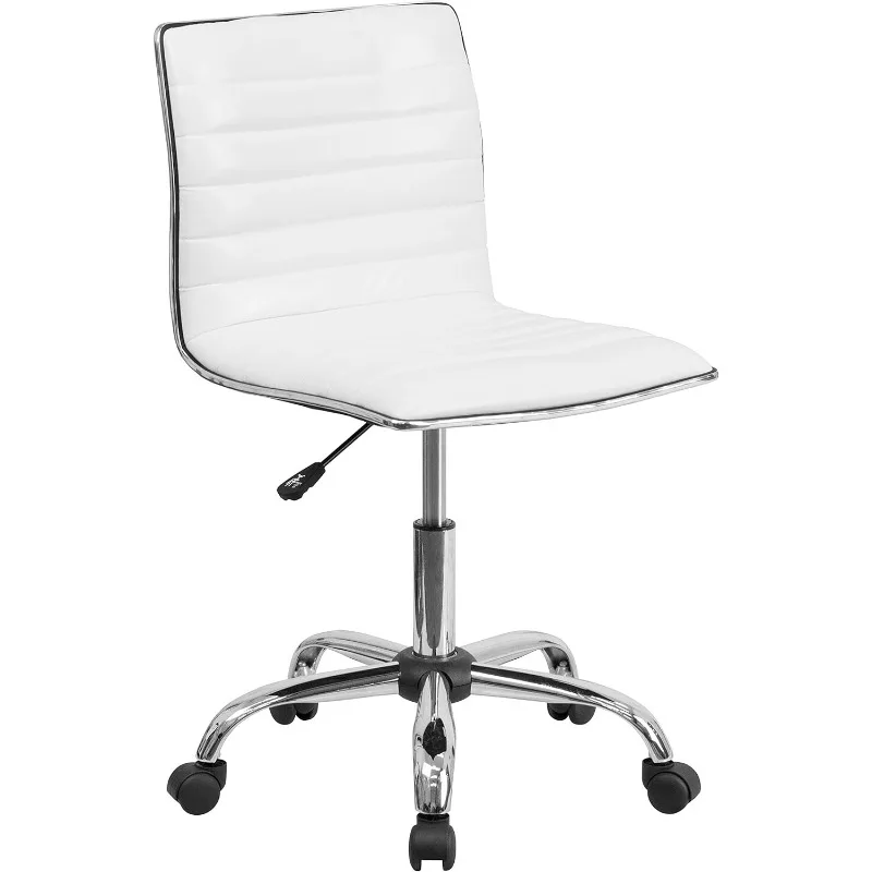 

Alan Low-Back Ribbed Upholstered Vinyl Swivel Desk Chair with Padded Seat, Modern Adjustable Height Padded Office Chair