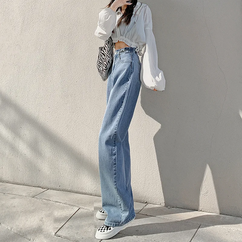 Women\'s High Waist Jeans Straight Tube Loose Light Color Slim Sweeping Wide Leg Pants Vintage Style Spring New 2024 High-Quality