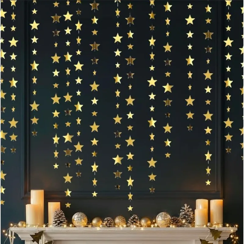 Goldene Sternengirlanden Abschlussfeier-Dekorationen Hängende Papiersterne Streamer Banner Ramadan Eid Sternenhimmel Mond Geburtstagsparty-Deko – Detail 7
