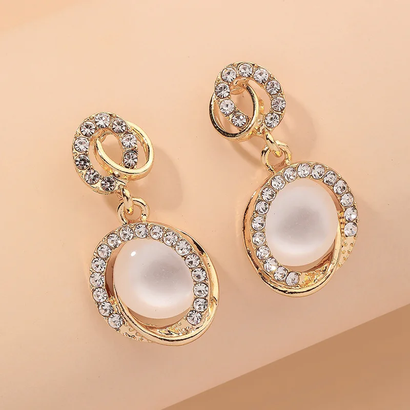 Transparent Cubic Imitation Opal Rhinestones Circle Geometric Dangle Earrings for Women Fashion Magnificent Ear Daily Jewelry K