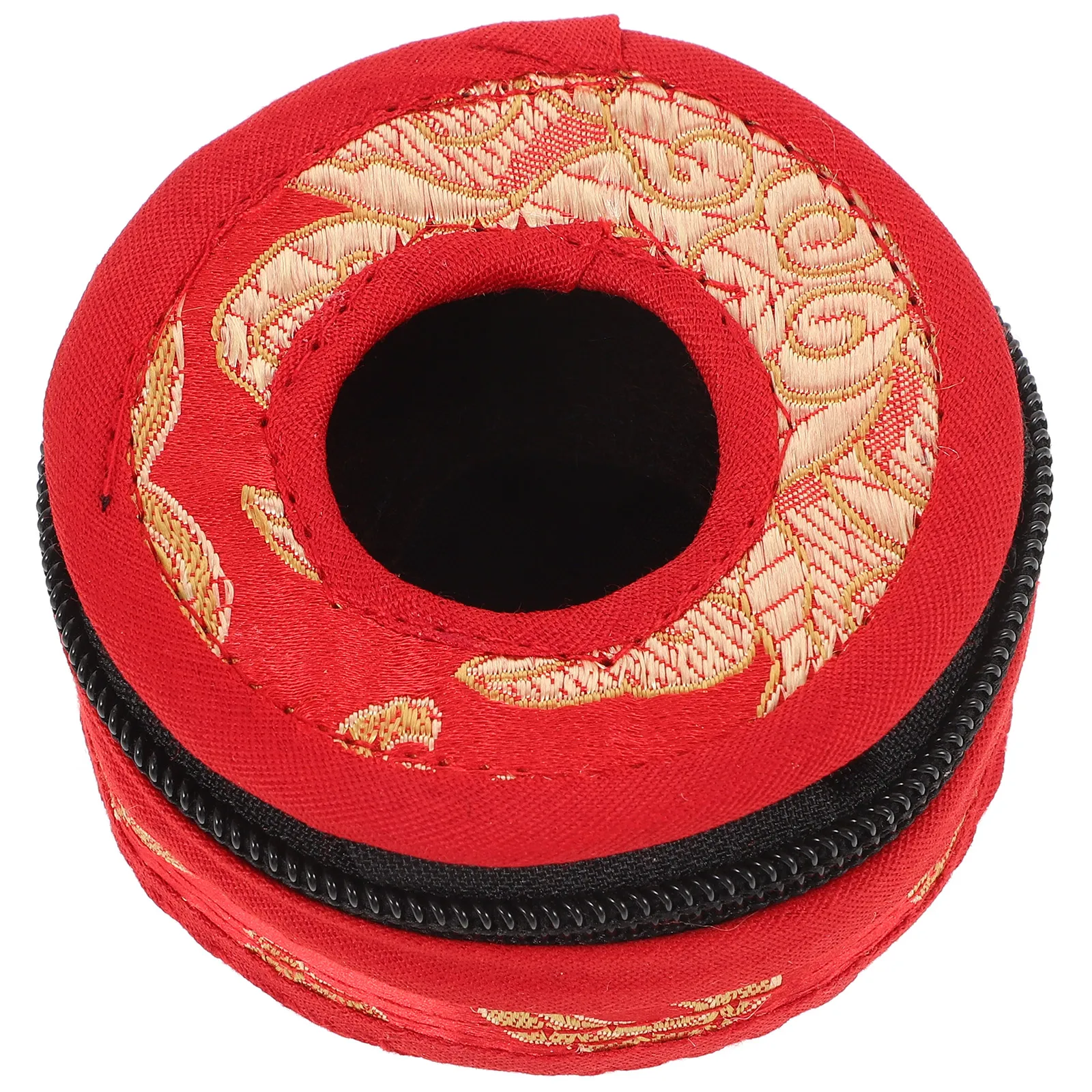 

Finger Cymbal Bell Bag 7.5cm Diameter Red Pattern Cotton Case for Tingsha Pouch Zipper Storage Carry Small Size