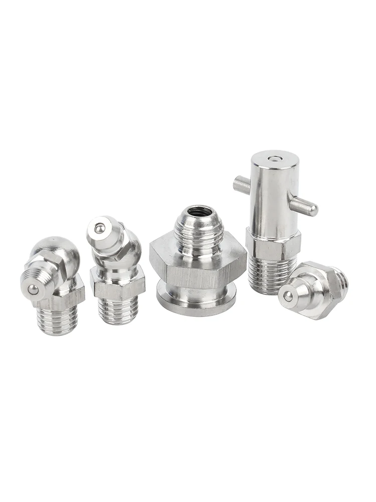 10pcs 304 Stainless Steel Grease Nipple Metric Imperial Male Thread Straight Elbow Type Oil Zerk Fitting For Grease Gun