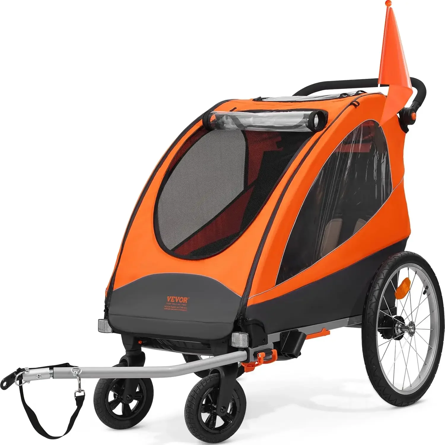 

Bike Trailer for Toddlers, Kids, Double Seat, 100 lbs Load, 2-in-1 Canopy Carrier Converts to Stroller, Tow Behind Foldable