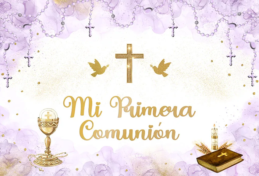 Mehofond Photography Background First Holy Communion Baptism God Bless Kid Mi Primera Comunion Party Decor Photo Backdrop Studio