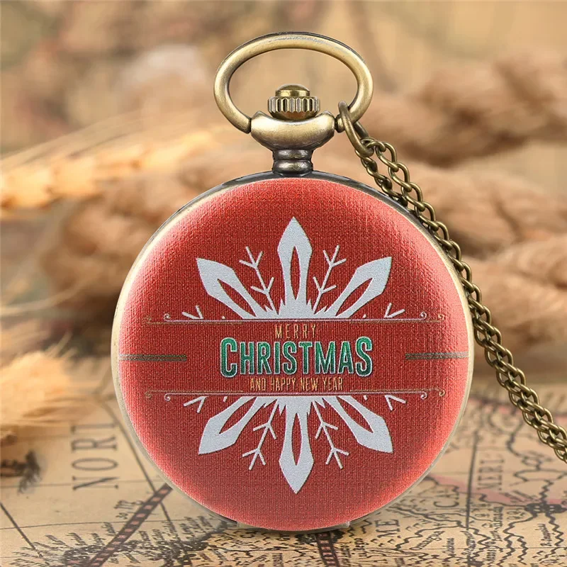 

Vintage Merry Christmas Happy New Year Design Retro Quartz Pocket Watch for Men Women Necklace Chain Xmas Gift To Friend Family