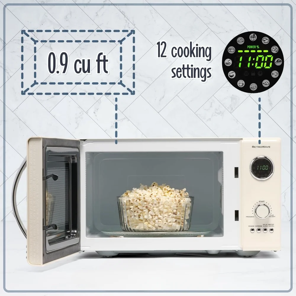 Fornos de microondas, Configurações de cozinha pré-programadas e relógio digital, 0,9 Cu Ft, 12