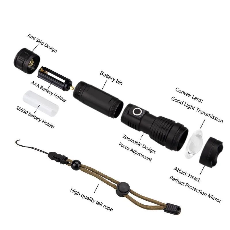 lanterna P50 Led Flashlight Mini Torch Tactical Flashlight Zoomable Waterproof Protable Outdoor Camping Bike Light