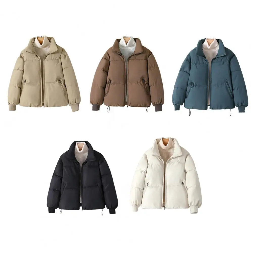 

Winter Cotton-padded Women's Parka Long Stand Collar 2025 New South Korean Casual Cotton Coat Warm Coat Outerwear With Pockets