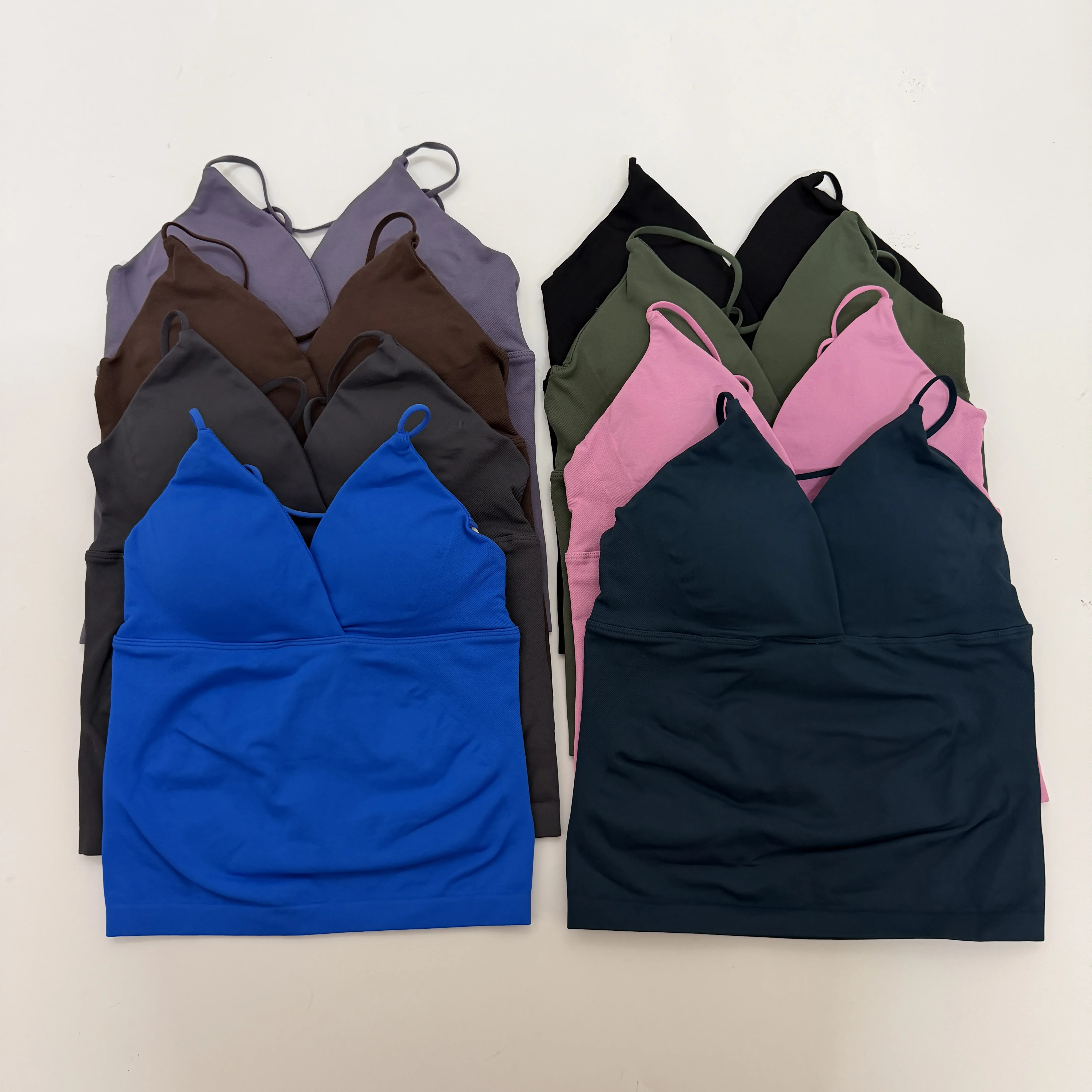 DU JIA Gym Yoga Tops Women Vision Twist Front Longline Top Quick Dry Thin Strap Workout Vest Push-up Pilates Fitness Tank