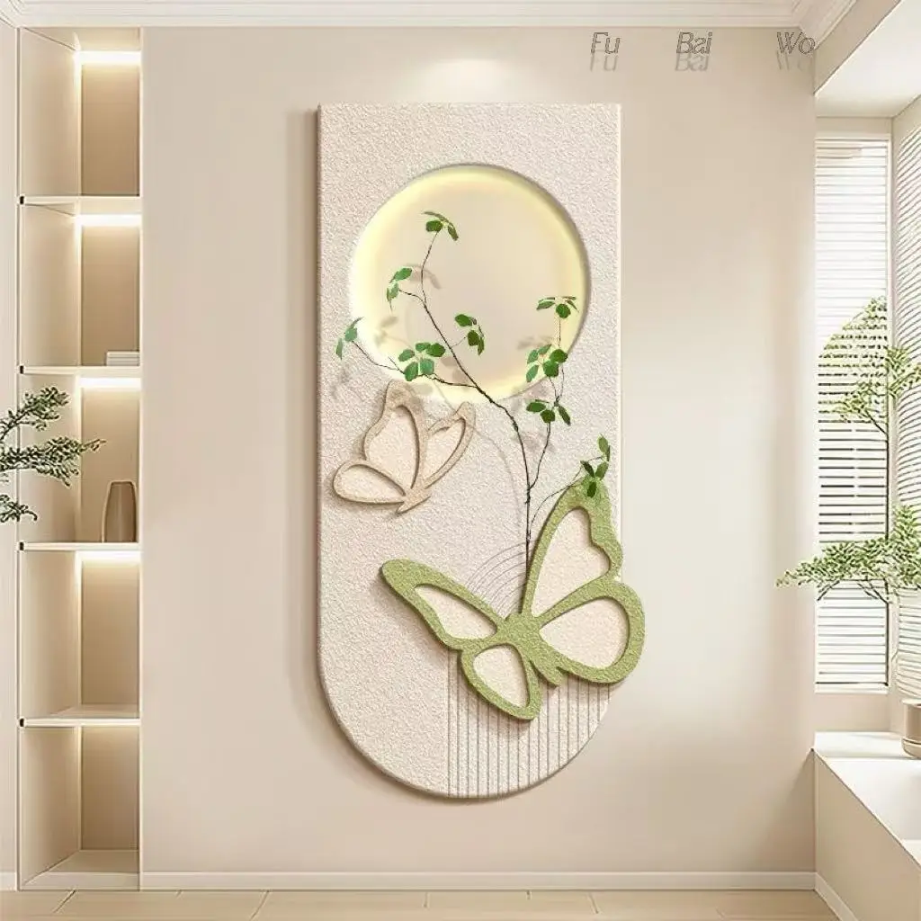 Cream style entrance hall decoration painting, antique butterfly lamp painting, living room door mural