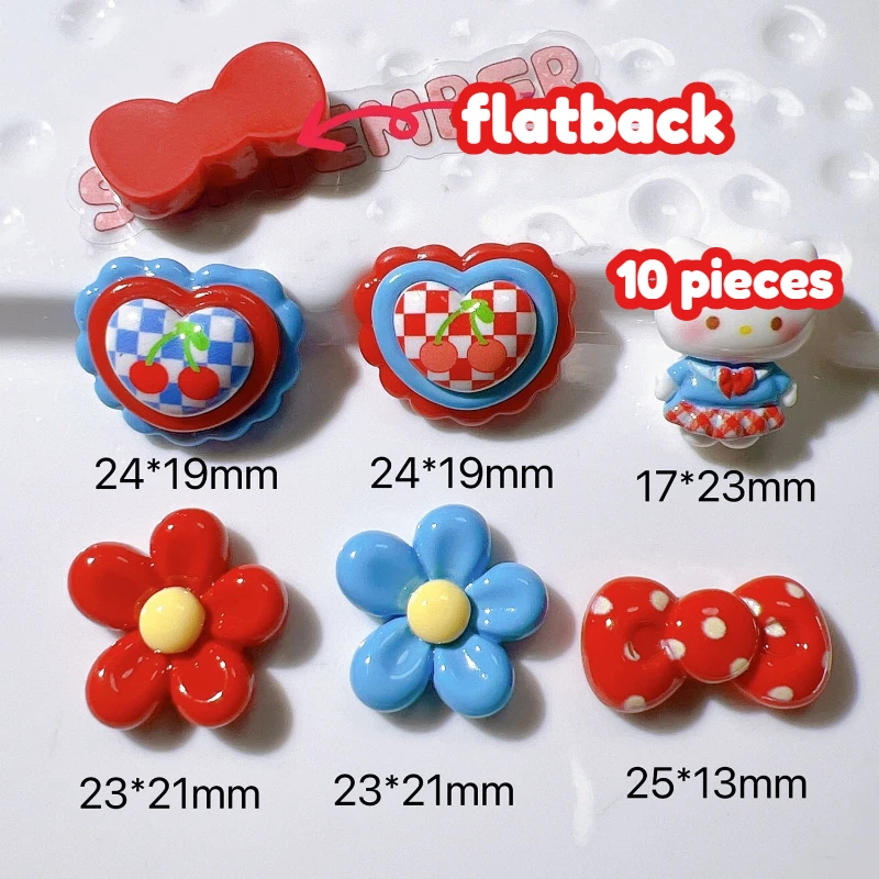 10Pcs Cute Cartoon Bow Heart Flower Shaped Resin Accessories for DIY Cream Gel Phone Case Hairpins Crafts Flatback Decoration