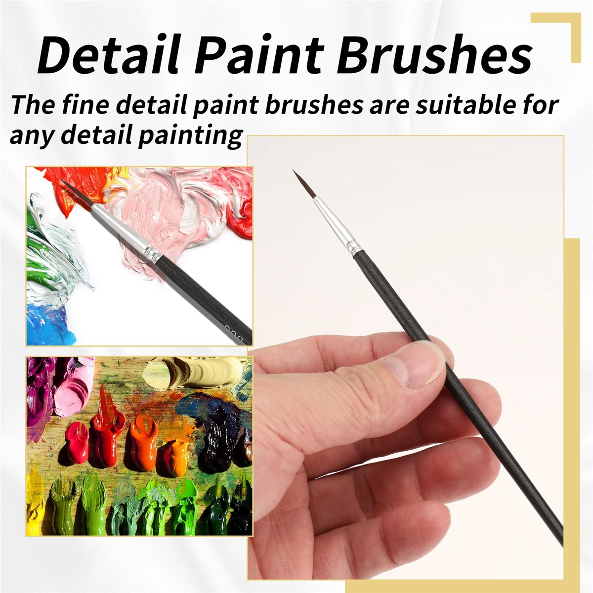 A97G 60 قطعة من فرش الطلاء التفصيلي، فرشاة طلاء ذات أطراف رفيعة مع 3 أحجام 0 00 000 فرشاة بطانة طلاء دقيقة صغيرة الحجم