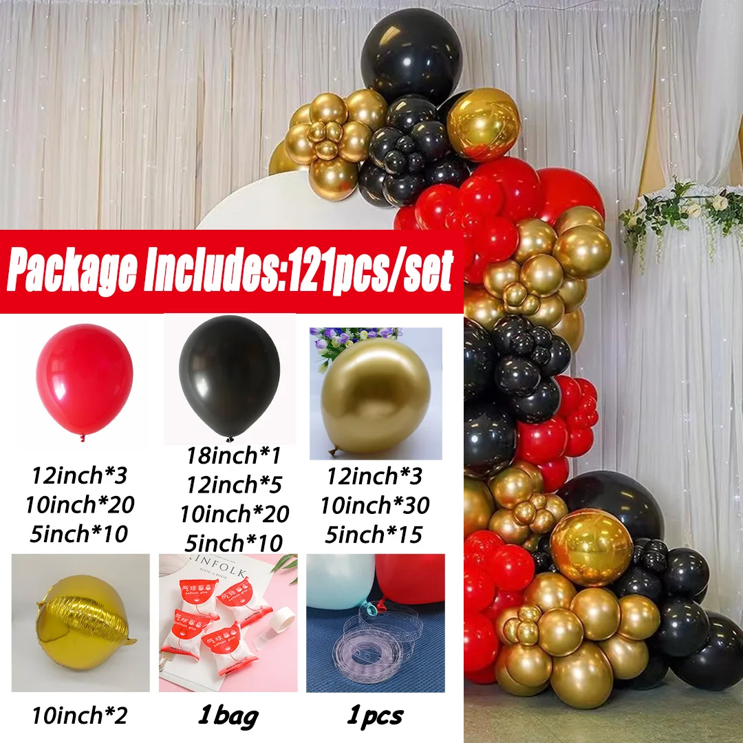 121pcs/Set Red Black Wedding Decorations Balloon Garland Arch Kit Metal Gold Latex Globos For Birthday Baby Shower Party Decors