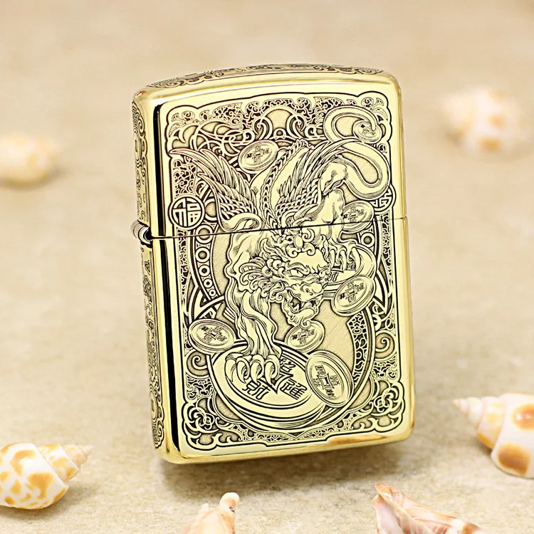 

Genuine Zippo carving brave troops oil lighter copper windproof cigarette Kerosene lighters Gift with anti-counterfeiting code