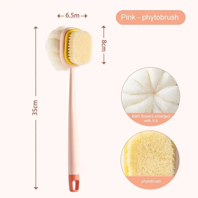 1Pc Pink Sponge Long Soft Hair Bath Brush Doubleside Rub Shower Brush Back Scrubber Exfoliating Tool view 6