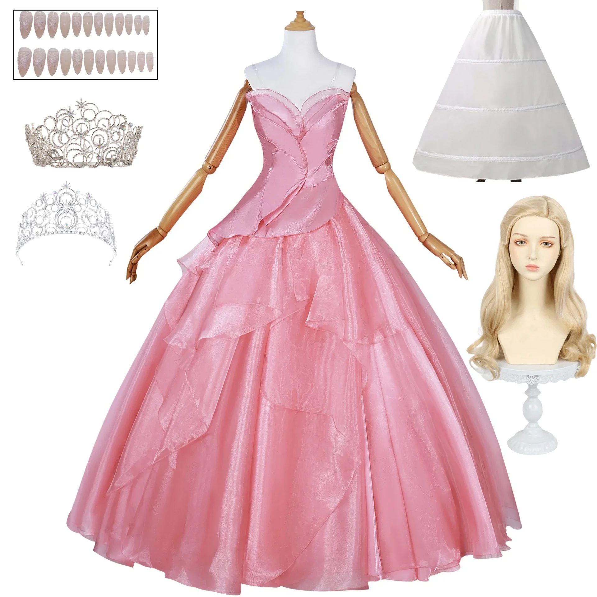 Wicked Glinda Elphaba Cosplay Costume Glinda Pink Princess Dress Witch Costume For Woman Girl Party Cosplay Full Set