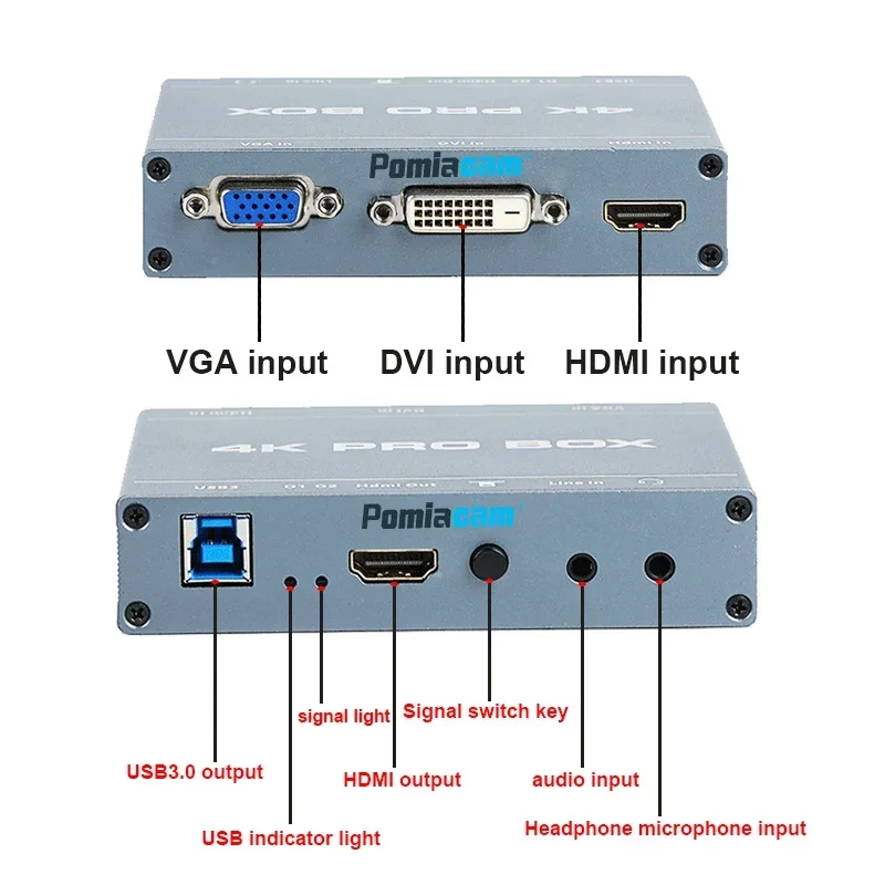 4K PRO BOX DVI HDMI VGA To USB3.0 Capture Card with HDMI Loop Out 1080P 60fps for HD Video Capture Plug and Play