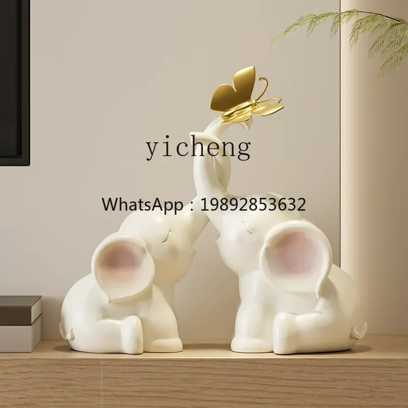 

Cute Healing Couple Elephant Ornament Living Room Entrance TV Cabinet Ornament