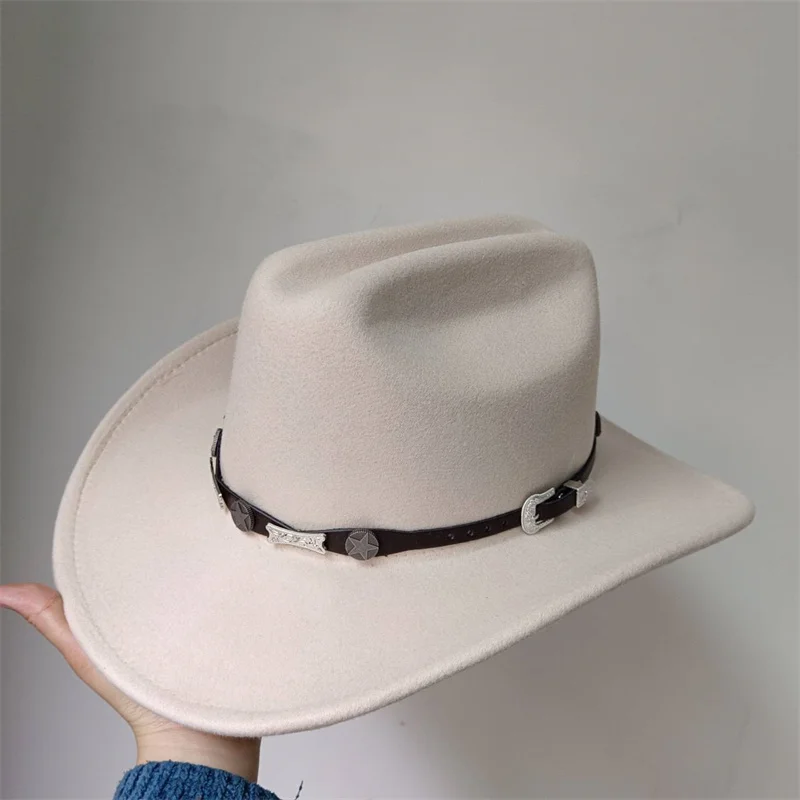 New Cowboy Hat Men\'s Gentlemen\'s Women\'s Jazz Cowboy Hat with Leather Wide Brim Cloche Church Sombrero Hombre Hat