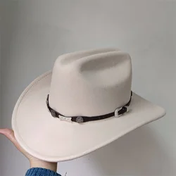 New Cowboy Hat Men's Gentlemen's Women's Jazz Cowboy Hat with Leather Wide Brim Cloche Church Sombrero Hombre Hat