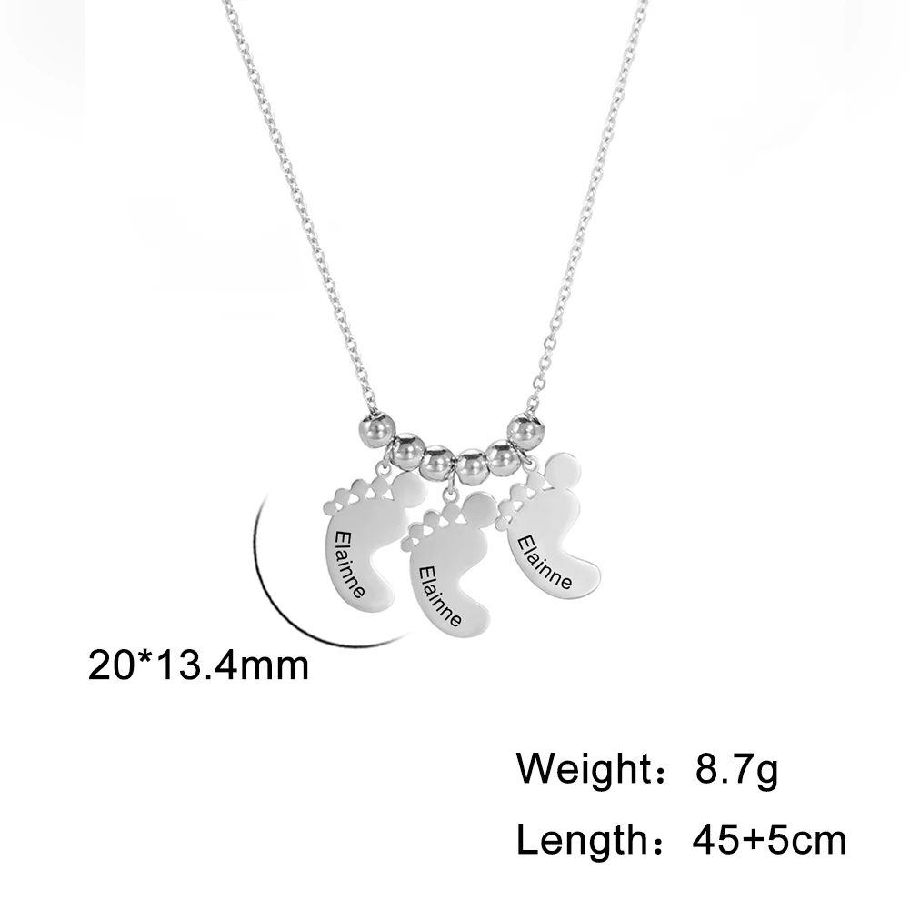 Fishhook Personalized Child Baby Necklace Foot Engrave Name Chain Family Boy Girl Kid Stainless Steel Gift For Women Men Jewelry