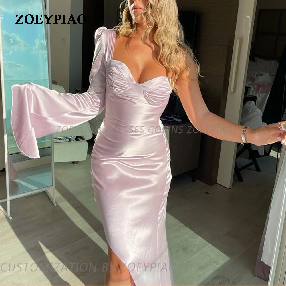 

Light Pink One Long Sleeve Prom Dresses for Israeli Women Sweetheart Custom فساتين للحفلات الراقصة Celebrity Evening Gowns