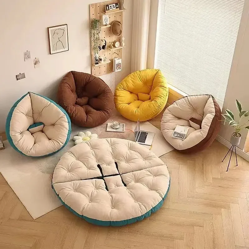 Suelo para sala de estar, sillas con bolsa de frijol, asiento de terciopelo nórdico, Puffs gigantes relajantes, cama, Tatami para adultos, PUF suave, muebles