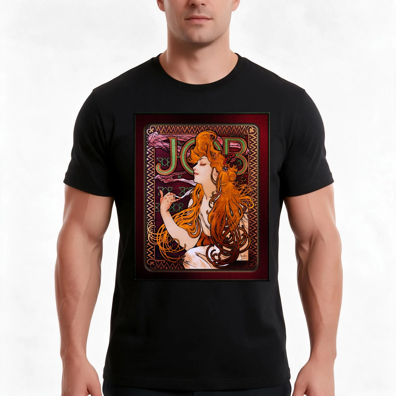 JOB by Alphonse Mucha Old Masters Art Nouveau Reproduction T-Shirt Summer Casual Cotton Tee Oversized Streetwear Tops