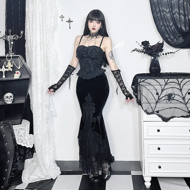 

CF24122 Summer New Spice Girl Sexy Suspender, European And American Retro Jacquard Bead Pendant Vest For Women