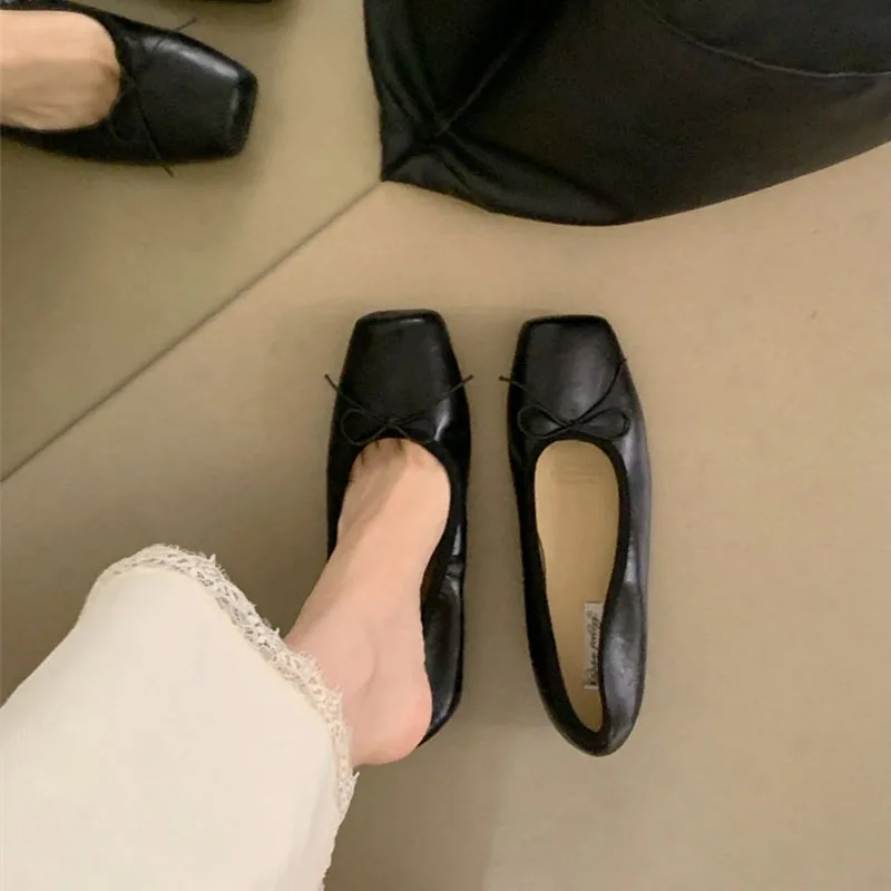 Modische Ballerinas für Damen, höhenverstärkende Slip-On-Schuhe, flache Damenschuhe mit Schleifenknoten, neue Frühlings- und Herbstkollektion. – Detail 5