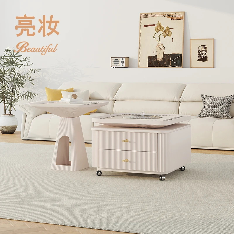 

2024 new coffee table TV cabinet combination French living room household small apartment cream wind removable tea table