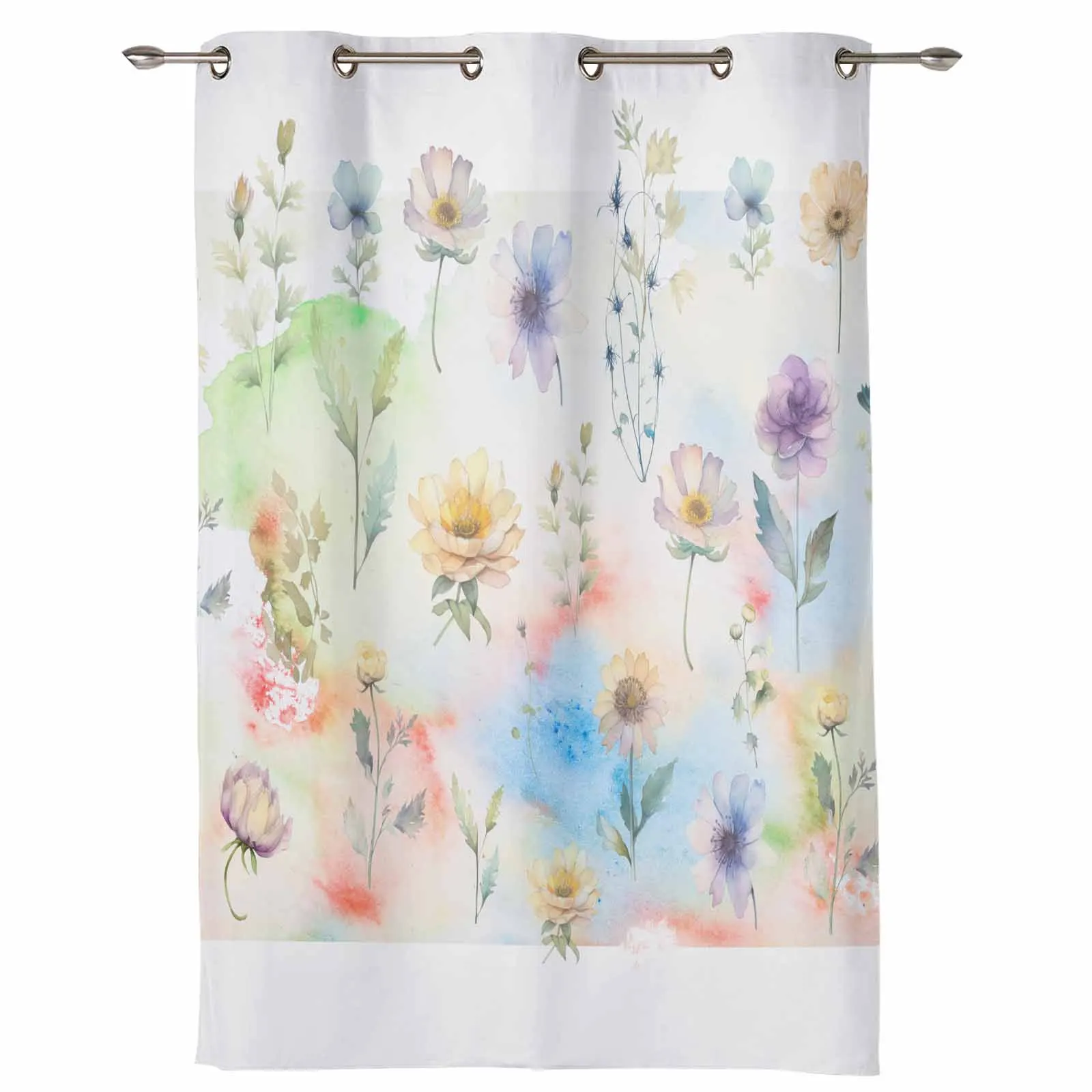 Watercolor Floral Hand-Painted Plants Modern Living Room Decor Window Treatments Drapes Balcony Kitchen Window Curtains