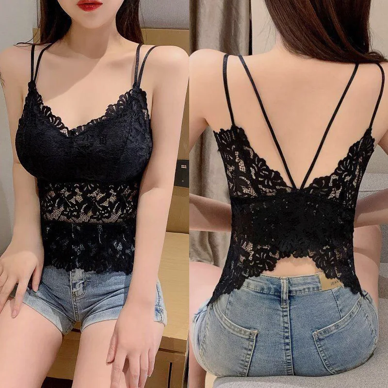 

Beautiful Butterfly Back Sexy Lace Suspender Women's Wear Outside and Wear Inside with Chest Pad Slim Fit Bottom Leaky Back