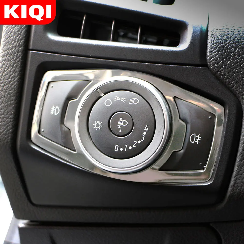 KIQI Fit for Ford Ranger 2015 2016 2017 2018 2019 2020 Stainless Steel Switch Headlight Knob Panel Decorative Covers Accessorie