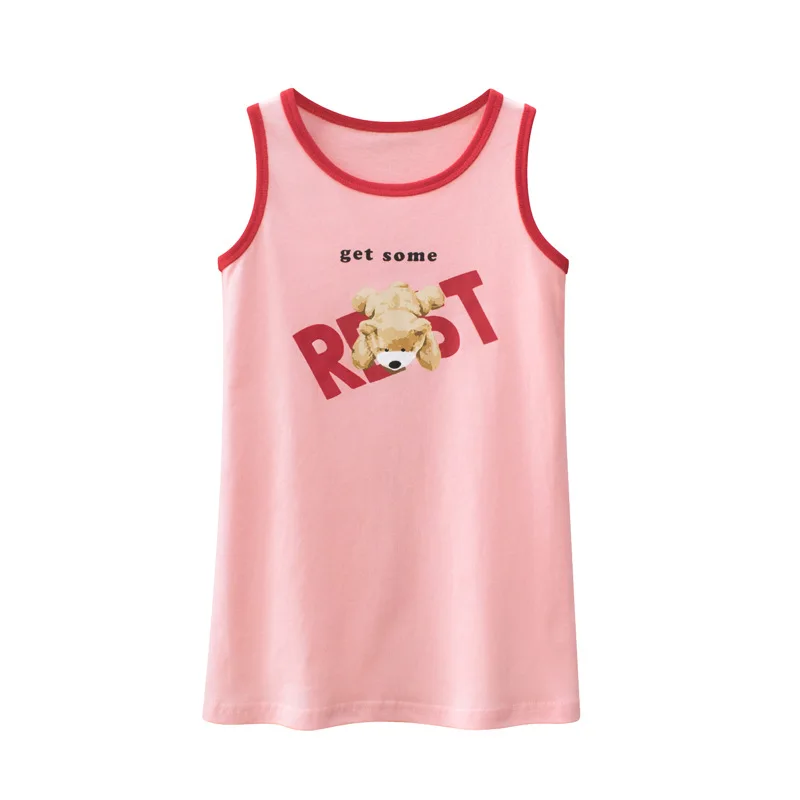 2022 Girls Dress 100% Cotton Sleeveless Vest Novelty Fruits Bear Cartoon Dresses for Kids Casual Sport Tees Tops