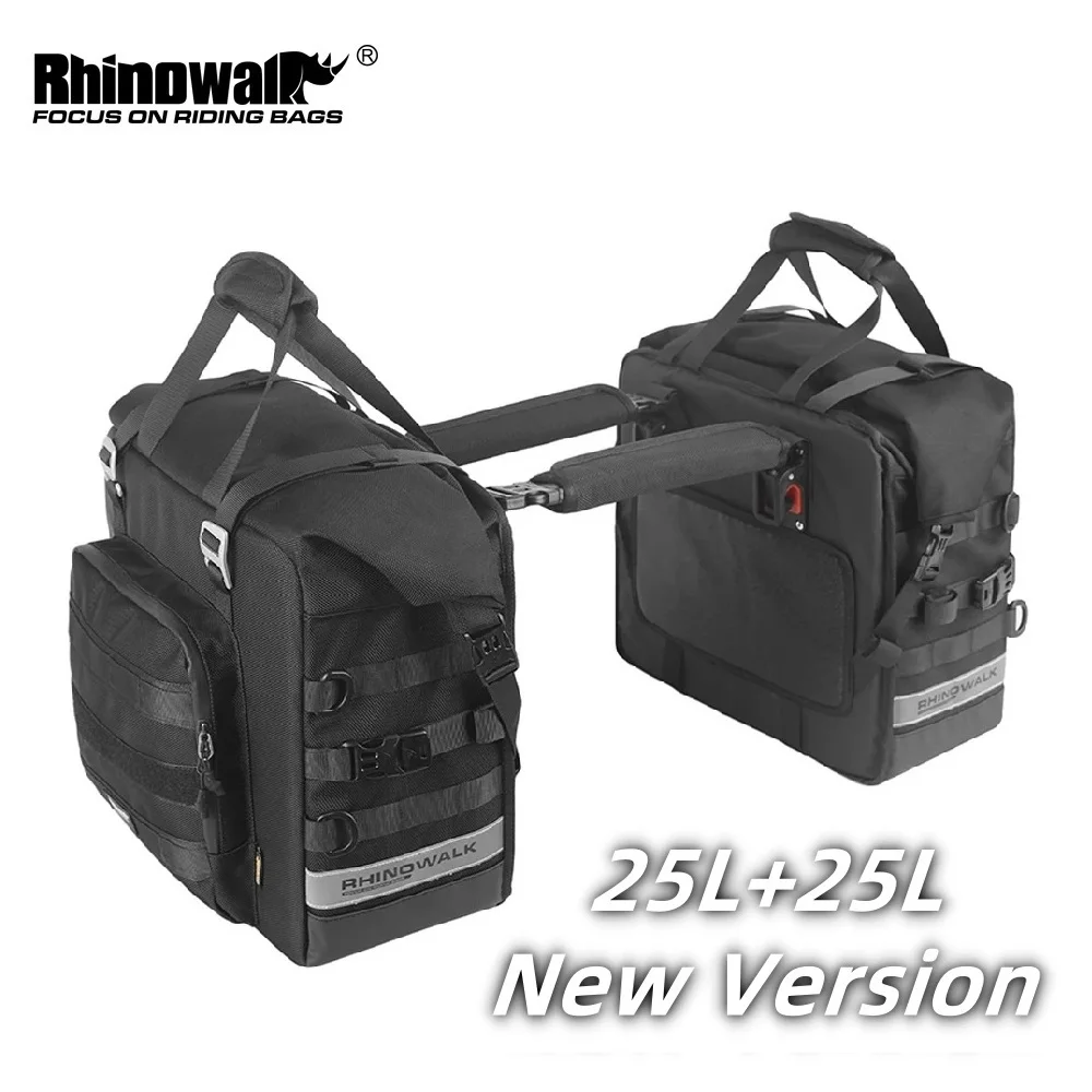 Rhinowalk 2Pcs Motorcycle Saddle Bag 25L New Version 3D Cube Quick Release Motorbike Storage Bag Motor Cycling Luggage Bag