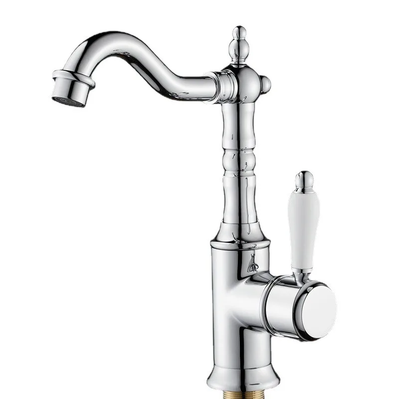 

All copper French retro faucet gold hot and cold European balcony bathroom basin faucet