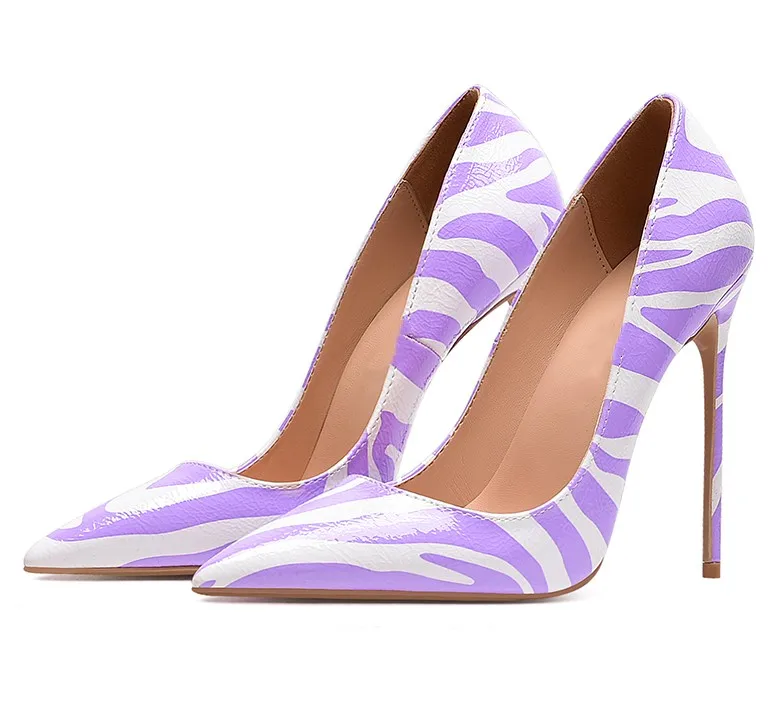 Luxury Zebra Pumps Pointed Toe High Heels Women Shoes 12CM Stiletto Shoes Woman Zapatos Mujer Dress Shoes