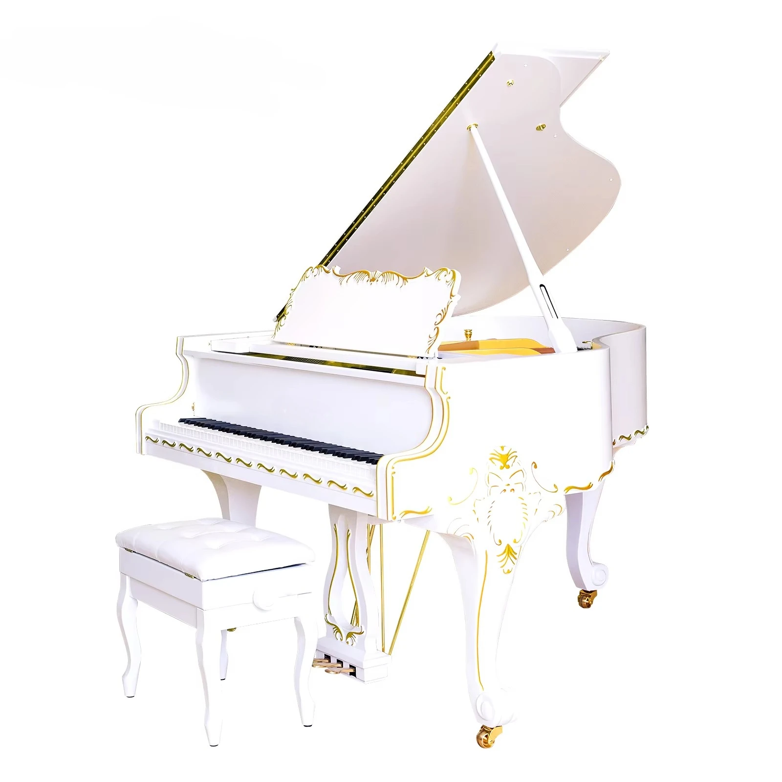 White Grand Piano with  Antique Design  Carving SG186BW Music Keyboard Instrument