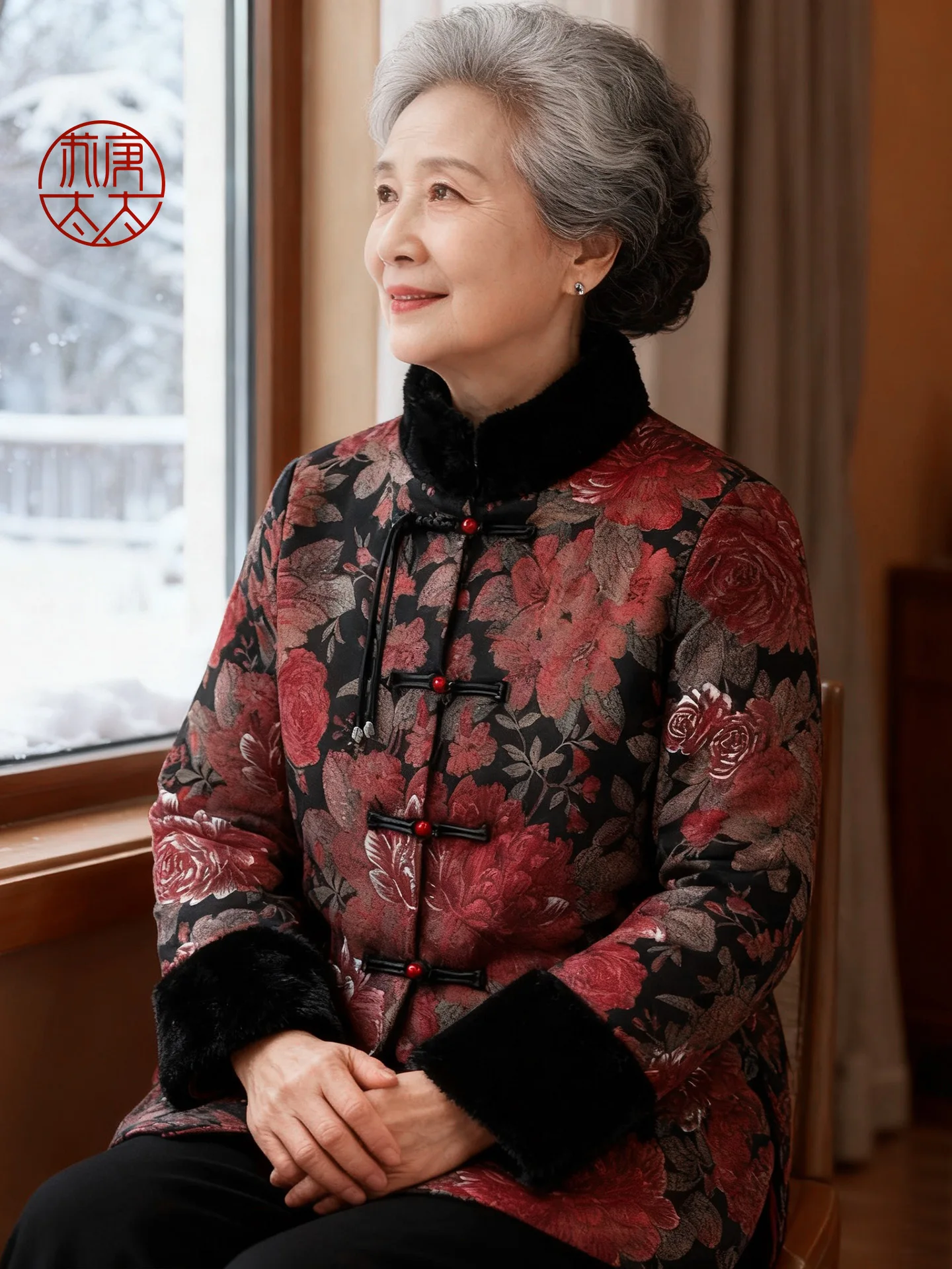 

Женская зимняя хлопковая куртка в традиционном китайском стиле с цветочным принтом, теплые свободные длинные брюки для женщин старше 60 лет