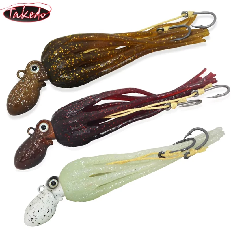 TAKEDO LG01 Materiał TPR 150G - 450G Squid Skirt Octopus Lure With Assist Hook Metal Jig Head Trolling Lures Boat For Tuna Shark