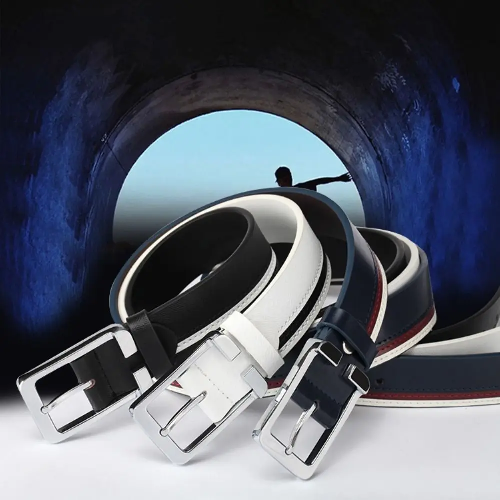 حزام جلد أصلي مع مشبك دبوس معدني ، حزام خصر ، علامة تجارية عصرية ، كاجوال ، متعدد الاستخدامات ، تصميم فاخر ، أزياء