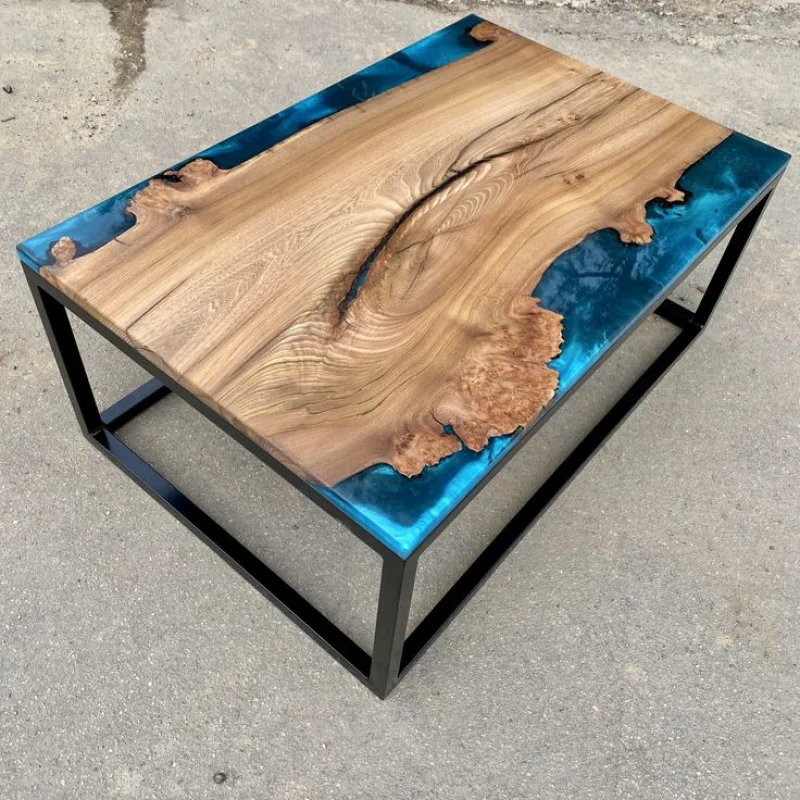 custom.Handmade Modern Solid Wood Epoxy Resin Dining Table Metal Waterproof Custom Made Home Hotel Restaurant