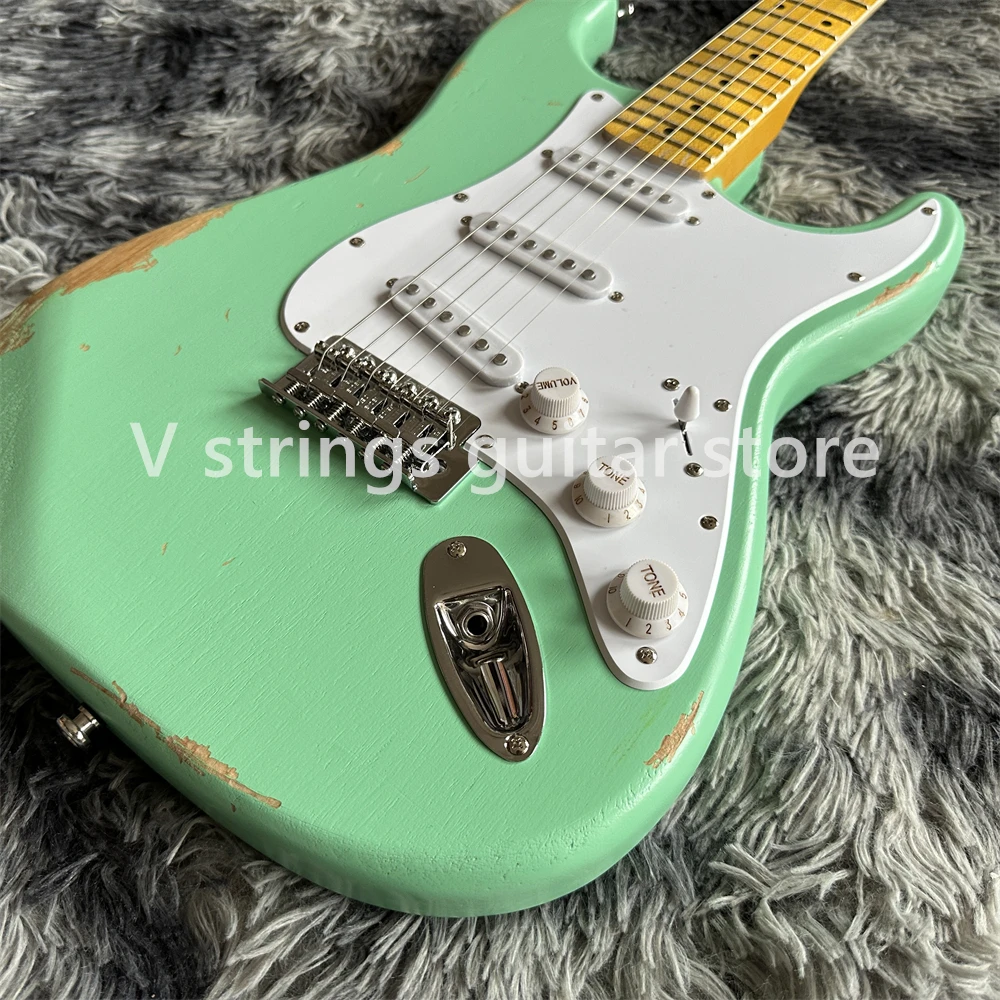 in stock green aged handed relics electric guitar maple fingerboard chrome hardware hot selling old guitarra