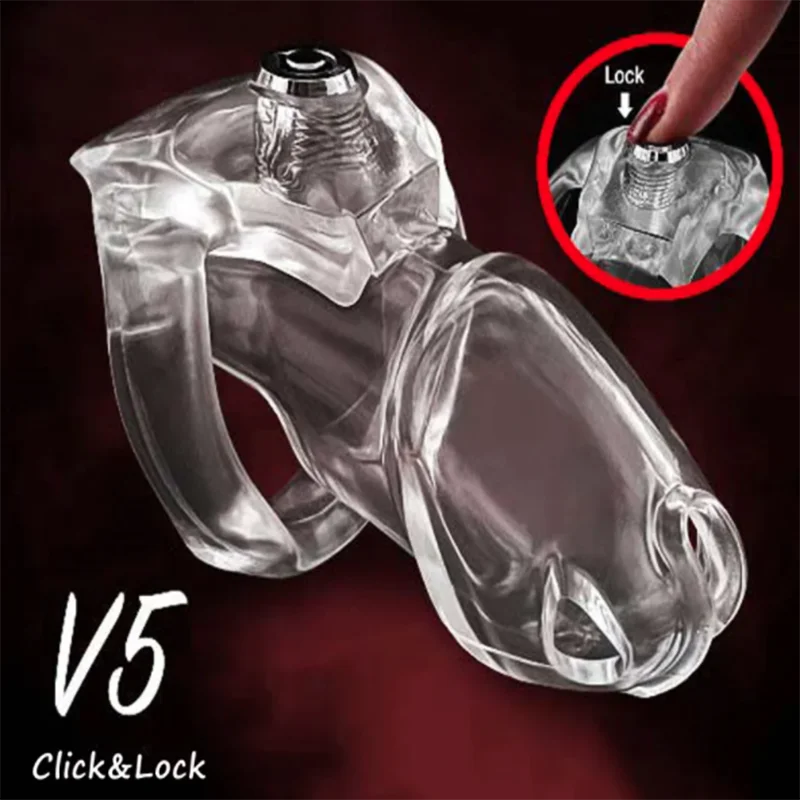 2023 New HT-V5 Click&Lock Padlock Male Chastity Device Set Cock Cage Penis Ring Bondage Belt Fetish Adult Sex Toys For Man Gay