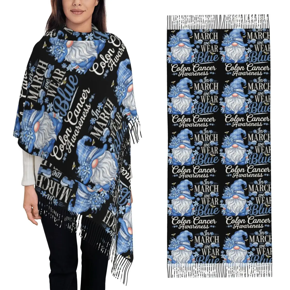 

Синий гном Подсолнух Толон День Благодарения Рака Шарф Шарфы с кисточками Женские теплые шали и накидки Длинная осенне-зимняя шаль