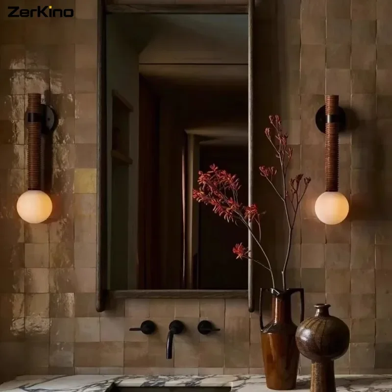 Retro Design All Copper Leather Wall Lamp,Living Room Bedroom Bedside Hotel Bar Counters Stair Lamp Decor Fixtures Sconces
