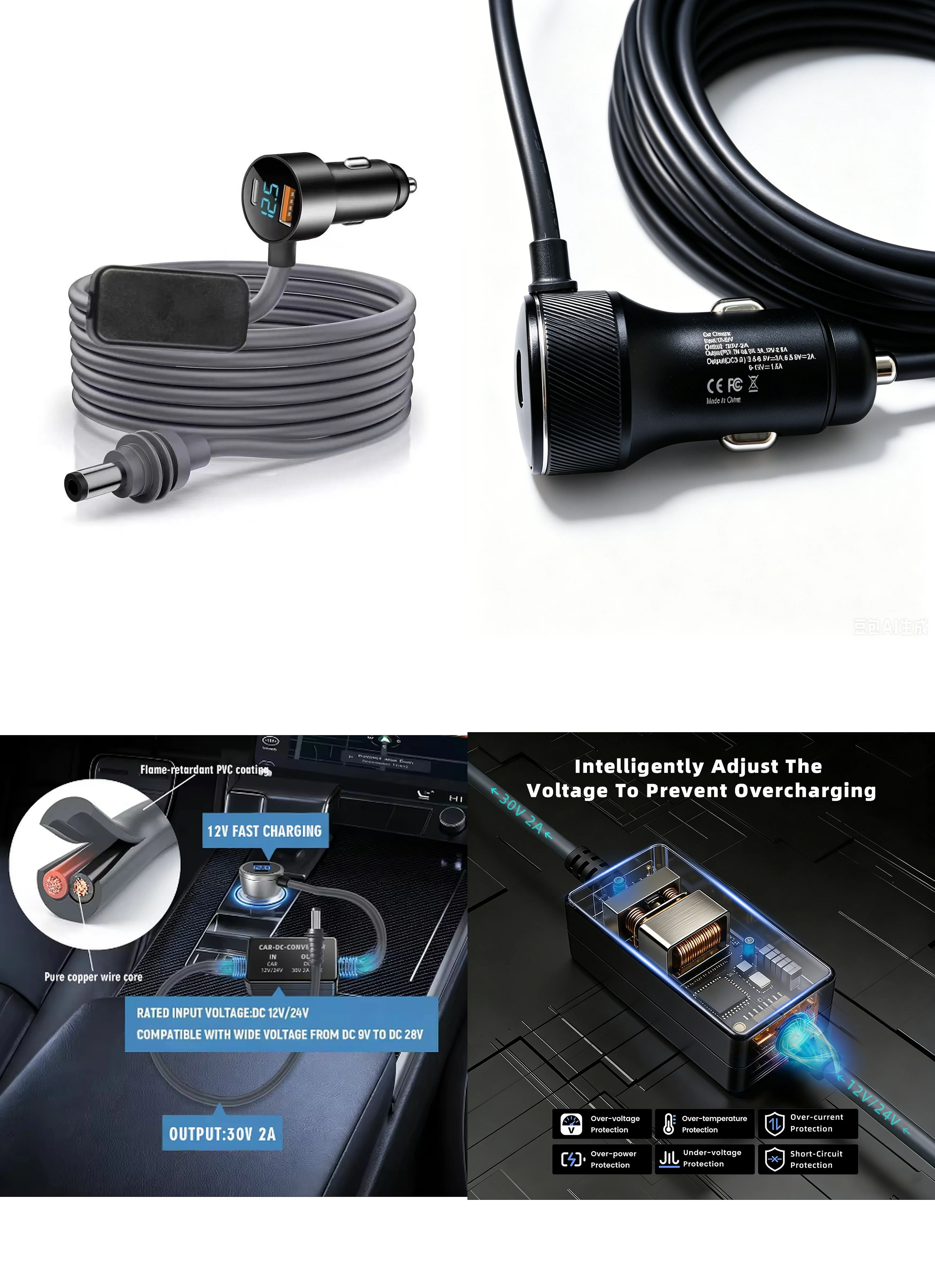 Starlink Mini Car Charger, 12V to 30V Boost DC Power Cord, Suitable for RV, Truck, Camper Fast Charging